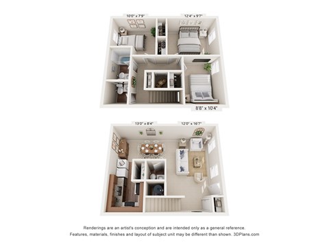 Floor plan for 3 beds, 1.5 baths, 1130 sqft
